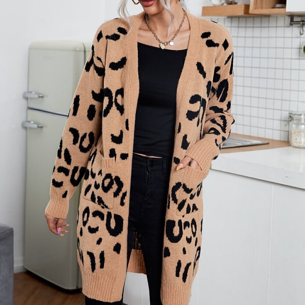 Camel Casual Women's Leopard Print Drop Shoulder Cardigan - Picture 4 of 5